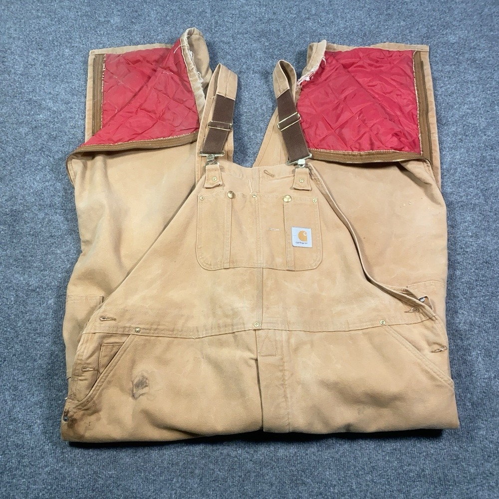 VTG Carhartt Double Knee Quilt Lined Bib Overalls 48x30 Union USA Made Canvas
